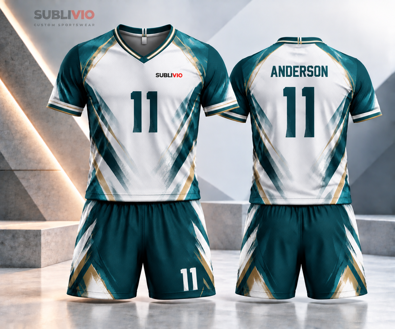 White & Teal Soccer Jersey Kit — Soccer sample