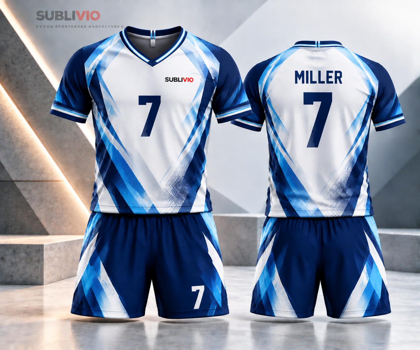 White & Blue Soccer Jersey Kit — Soccer sample