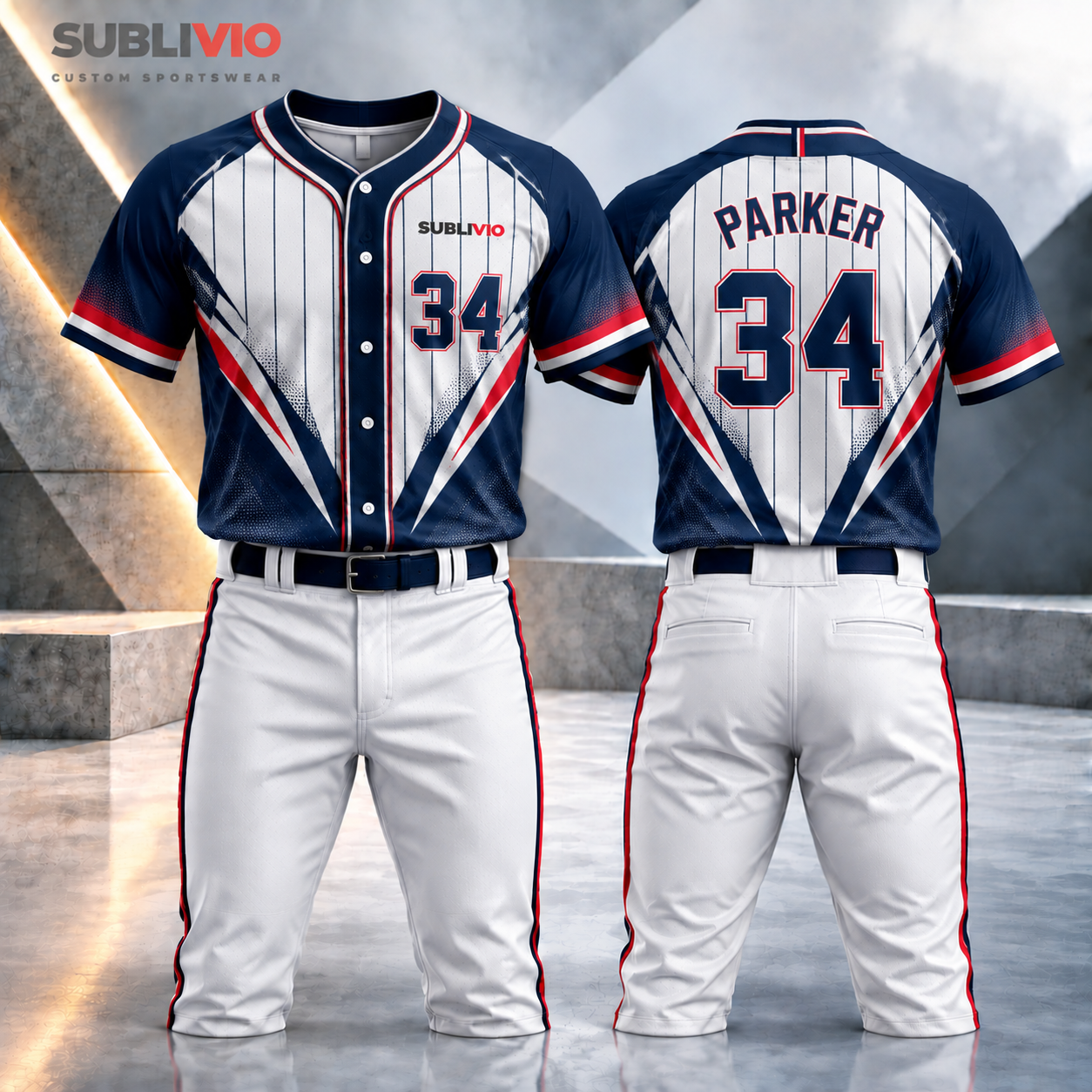 White & Blue Liner Baseball Jersey Kit — Baseball sample