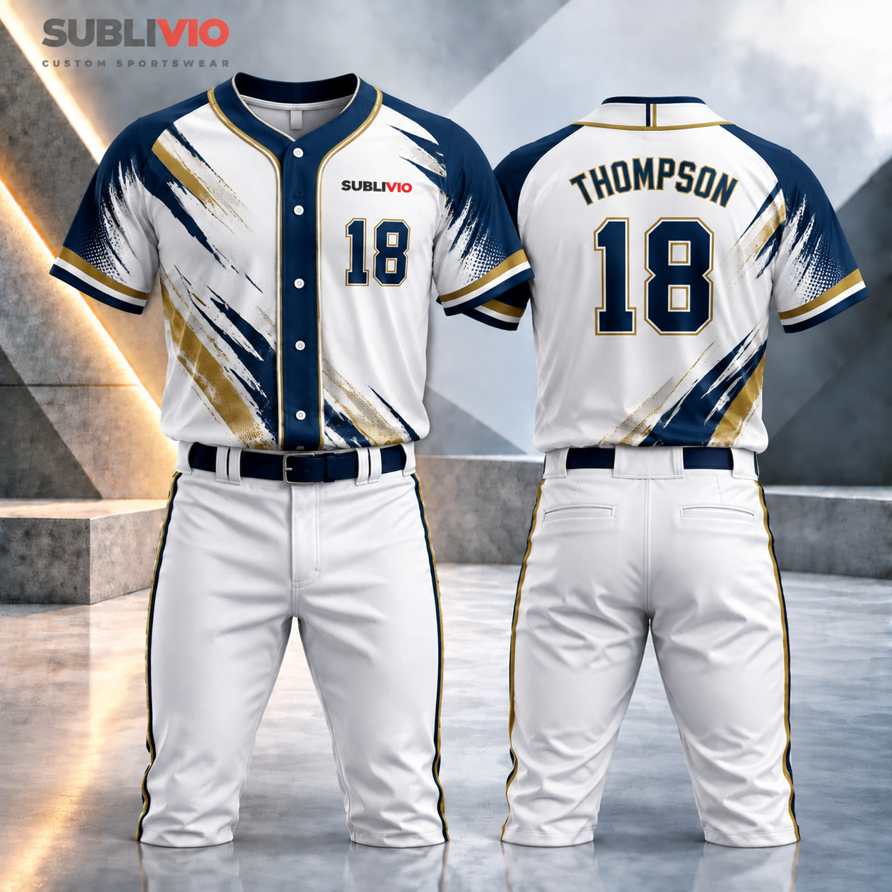 White & Gold Baseball Jersey Kit — Baseball sample