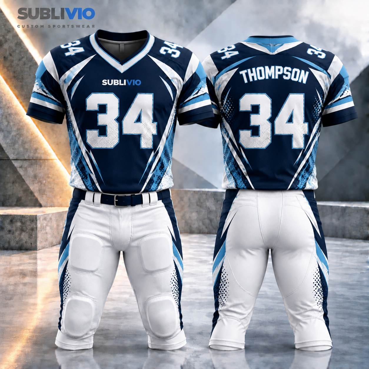 Blue & White American Football Jersey Kit — American Football sample