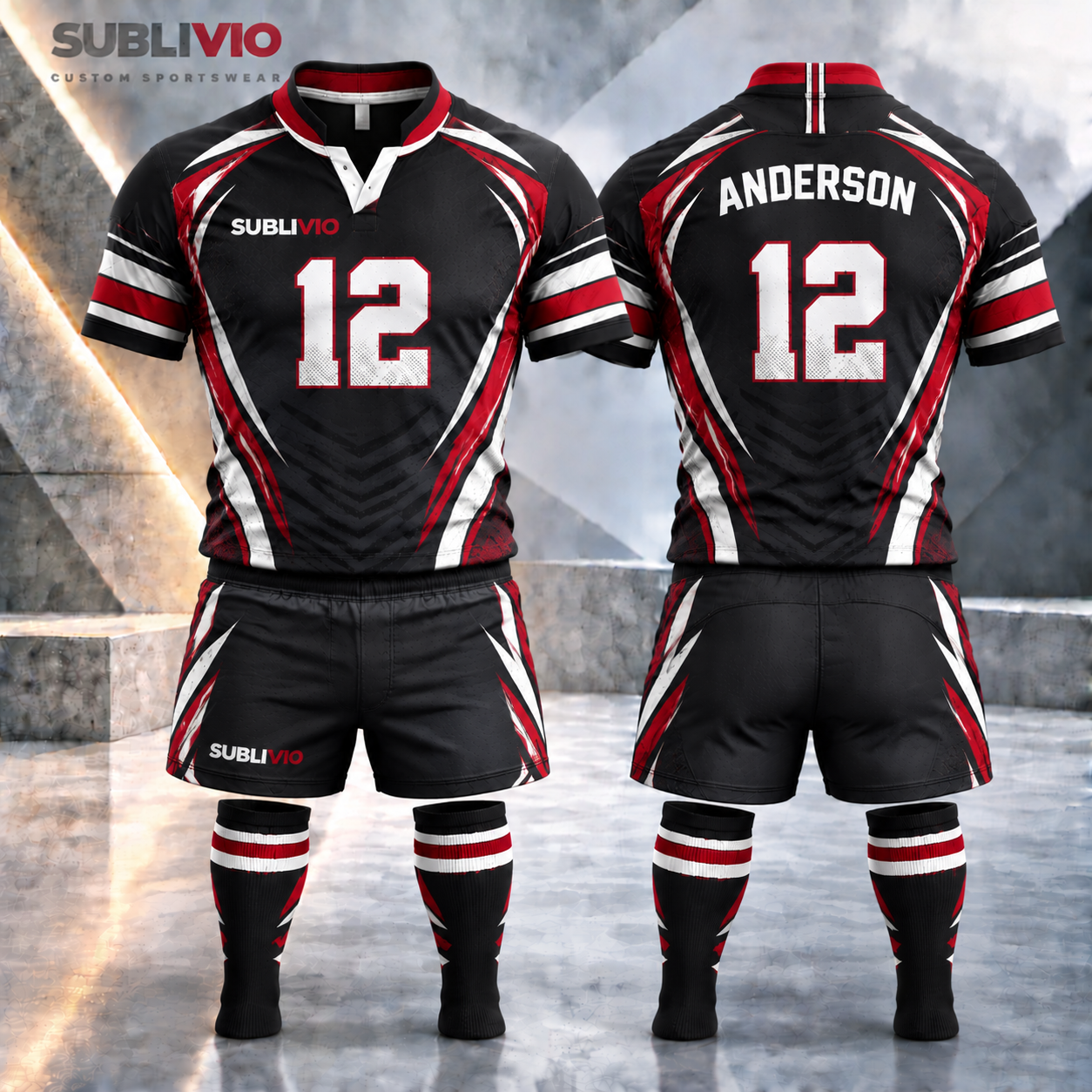 Black & Red Rugby Jersey Kit — Rugby sample