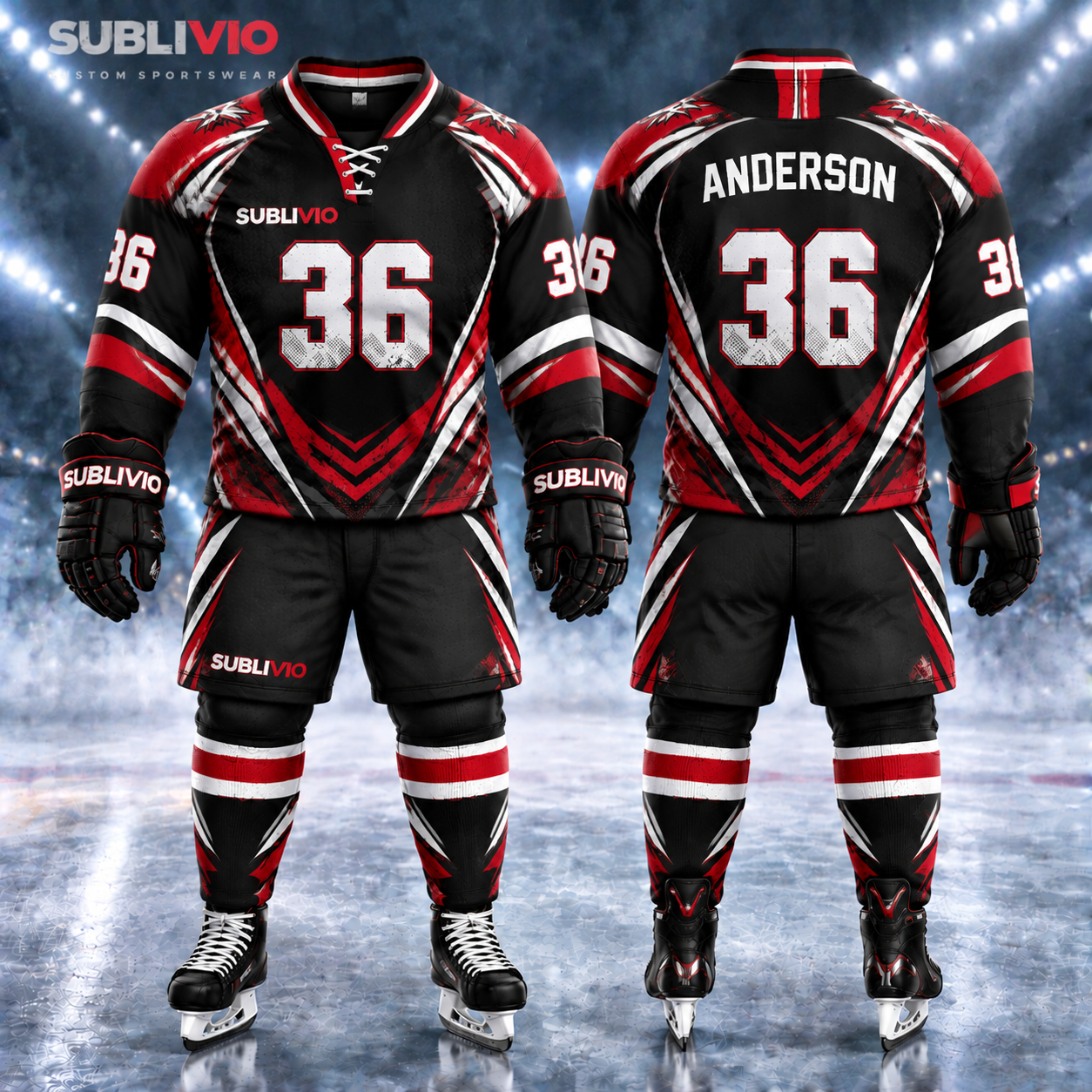 Black & Red unique Ice Hockey Jersey Kit — Ice Hockey sample