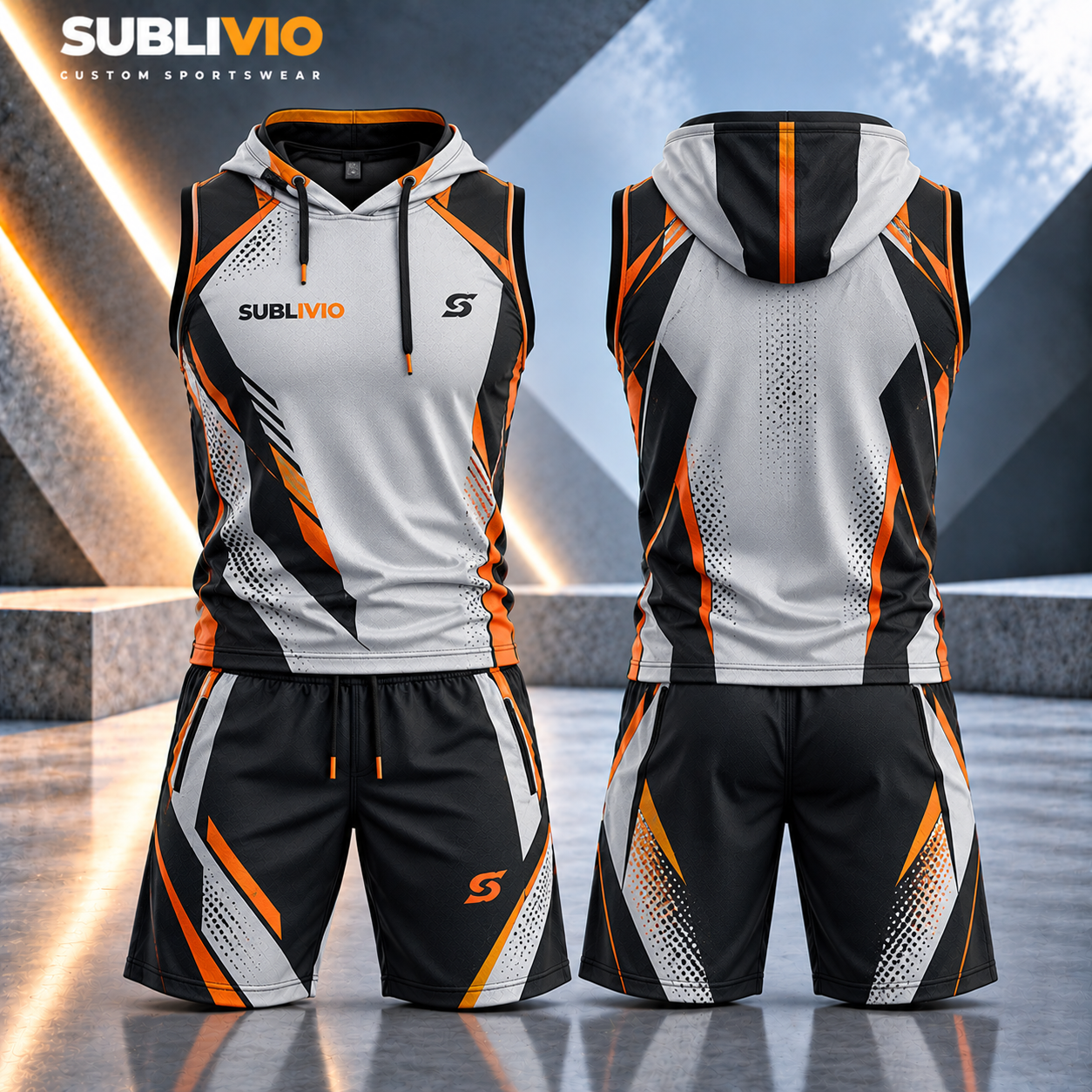 White & Orange Gym Wear Set — Fitness sample