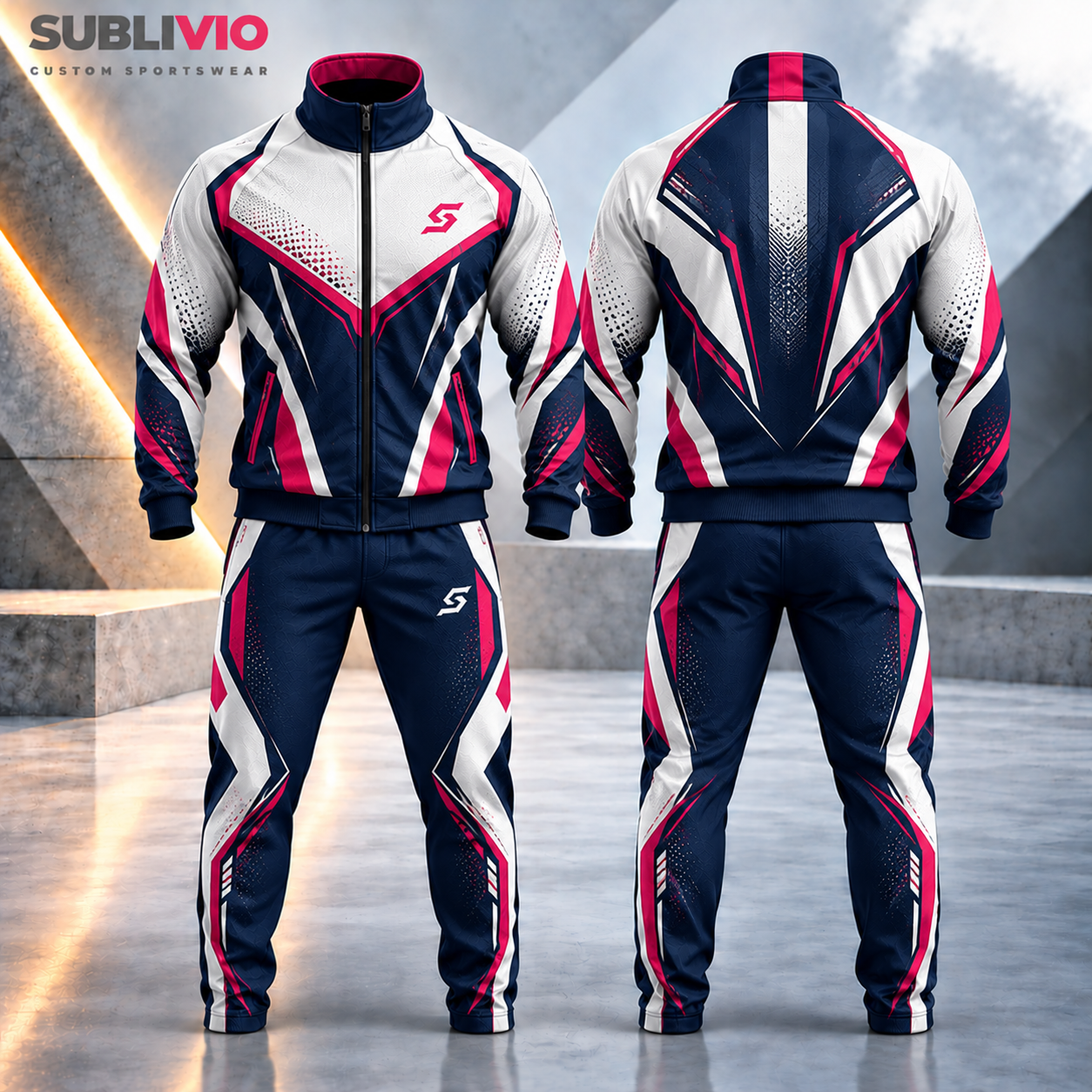 White & Navy Sports Tracksuit — Custom Tracksuits sample