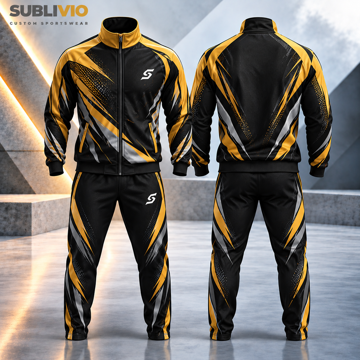 Black & Gold Sports Tracksuit — Custom Tracksuits sample